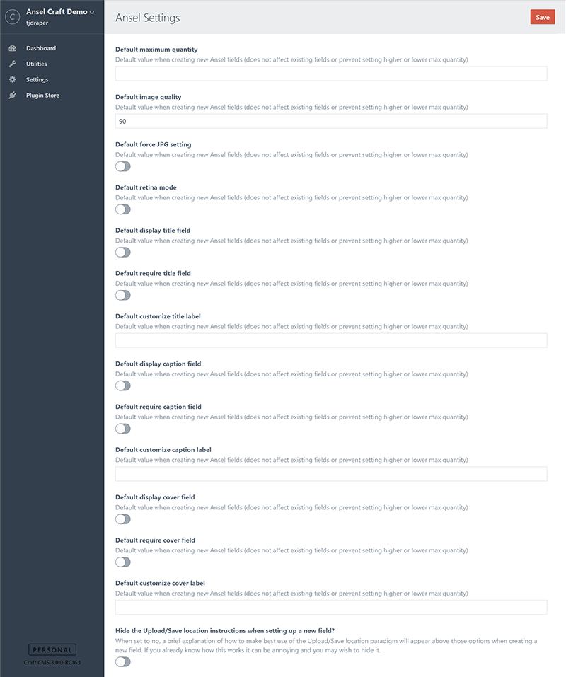 Ansel Global Settings