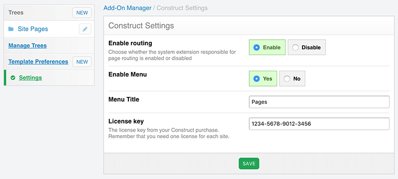 Construct Settings